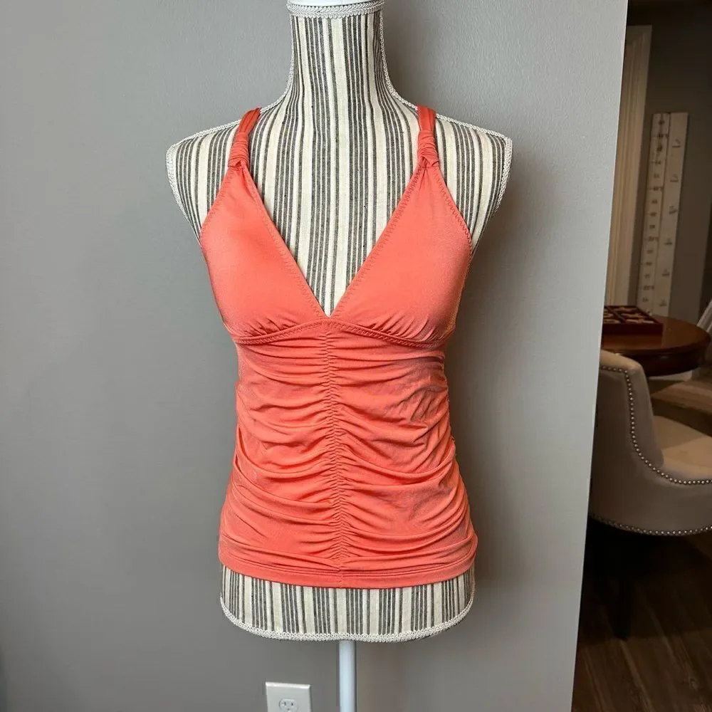 Athleta Ruched Swim Tank Orange Halter Style Small